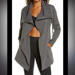 Zella Gray Open Front Wrap Cozy Fleece Sweatshirt Small